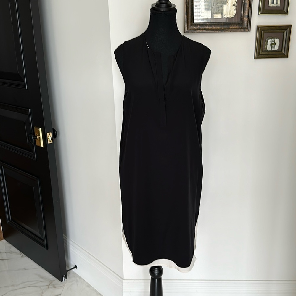 Vince silk mini dress, black and ivory